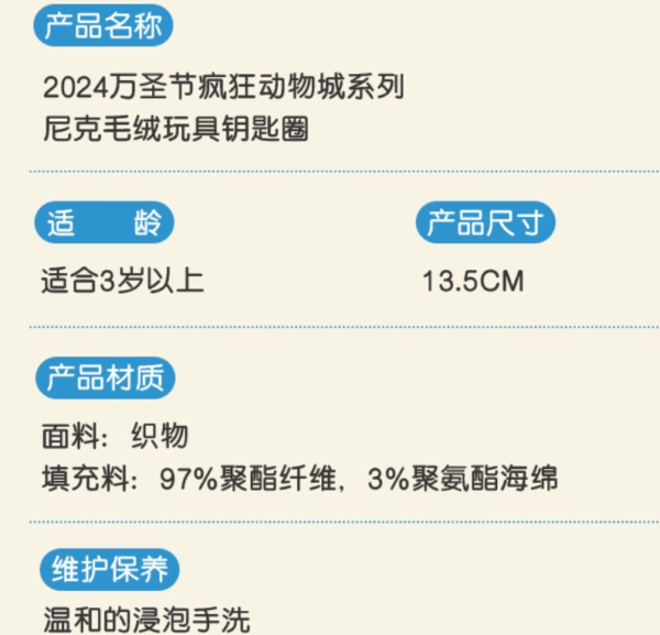 【現貨】上海迪士尼｜2024萬聖動物方城市尼克毛絨玩具鑰匙圈